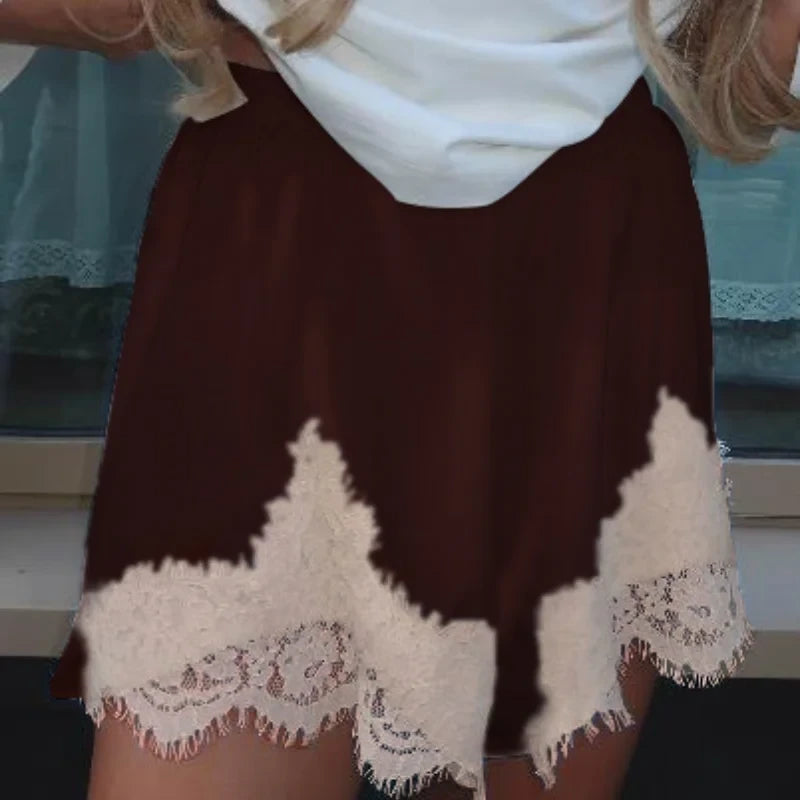 Satin Lace Trim Shorts