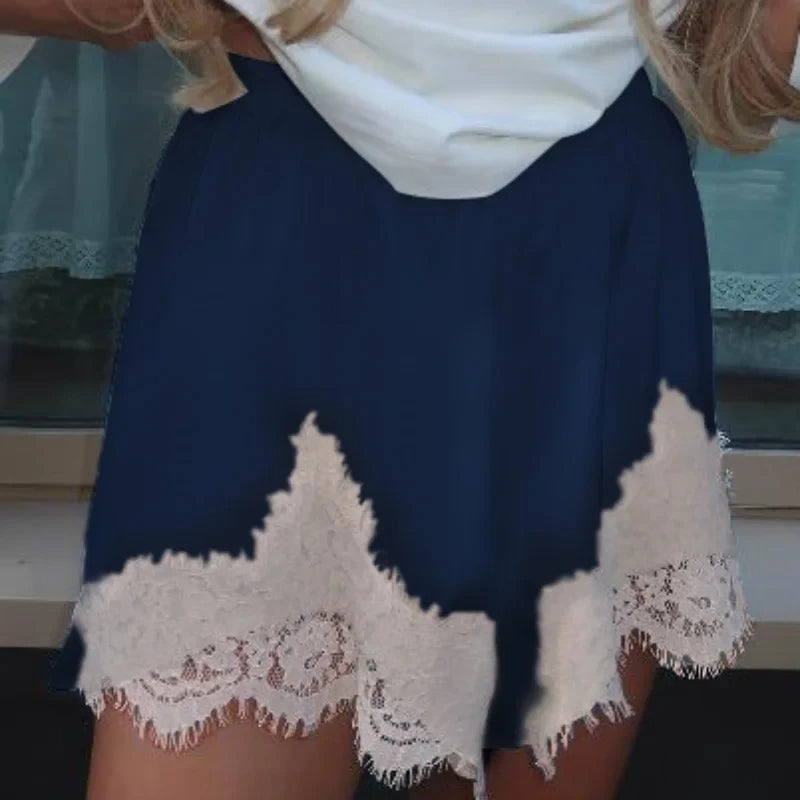 Satin Lace Trim Shorts