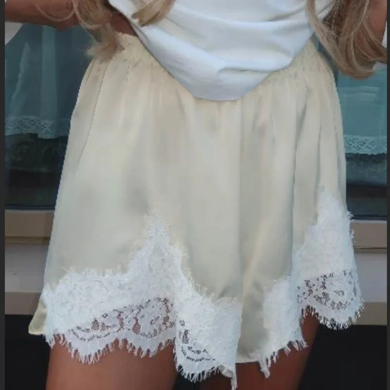 Satin Lace Trim Shorts