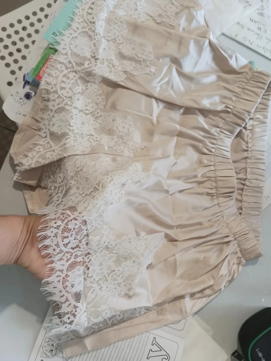 Satin Lace Trim Shorts