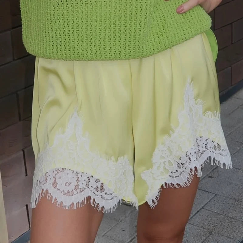Satin Lace Trim Shorts