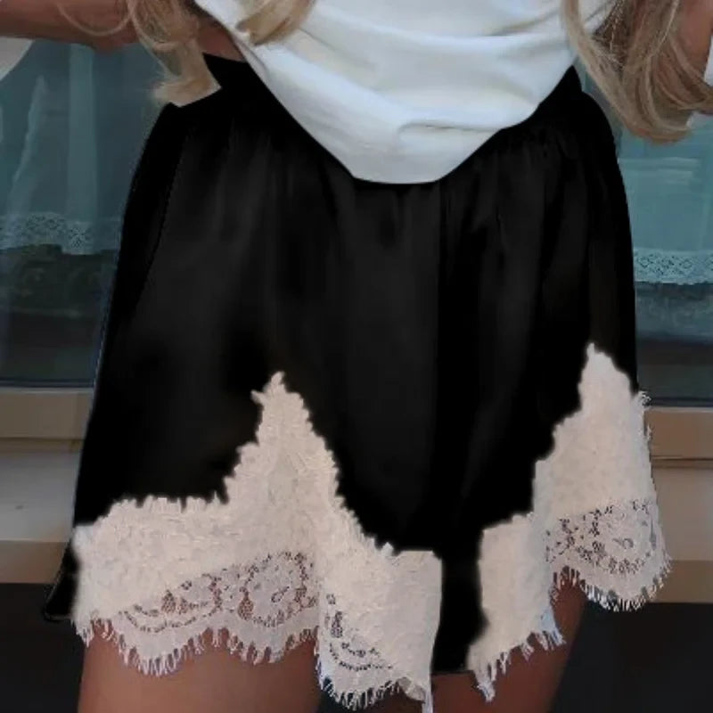 Satin Lace Trim Shorts