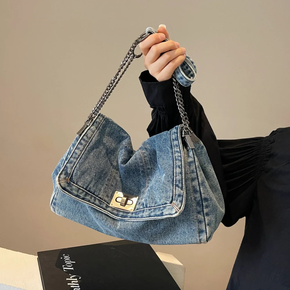 Denim Shoulder Tote