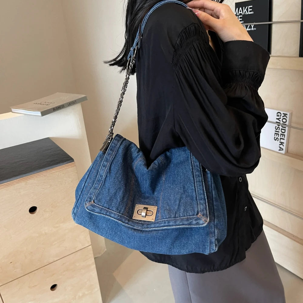 Denim Shoulder Tote