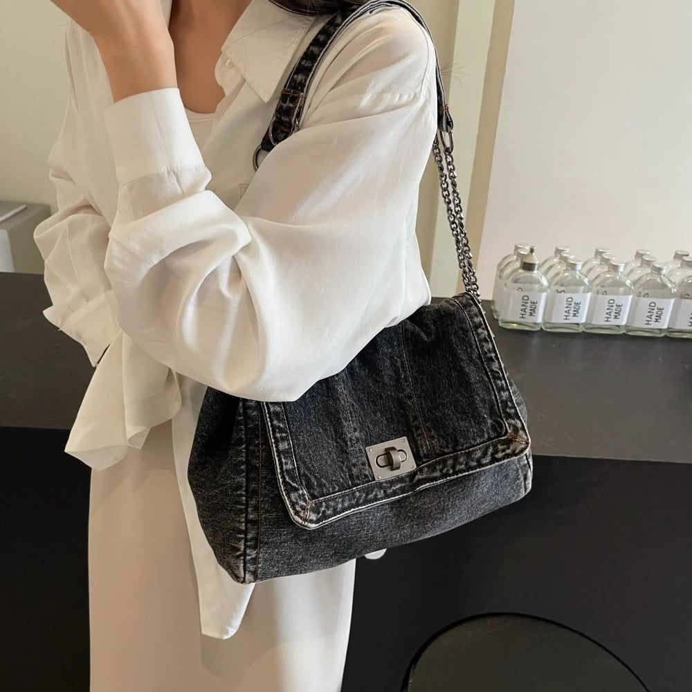 Denim Shoulder Tote