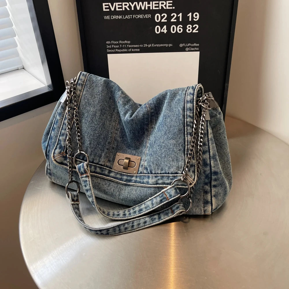 Denim Shoulder Tote