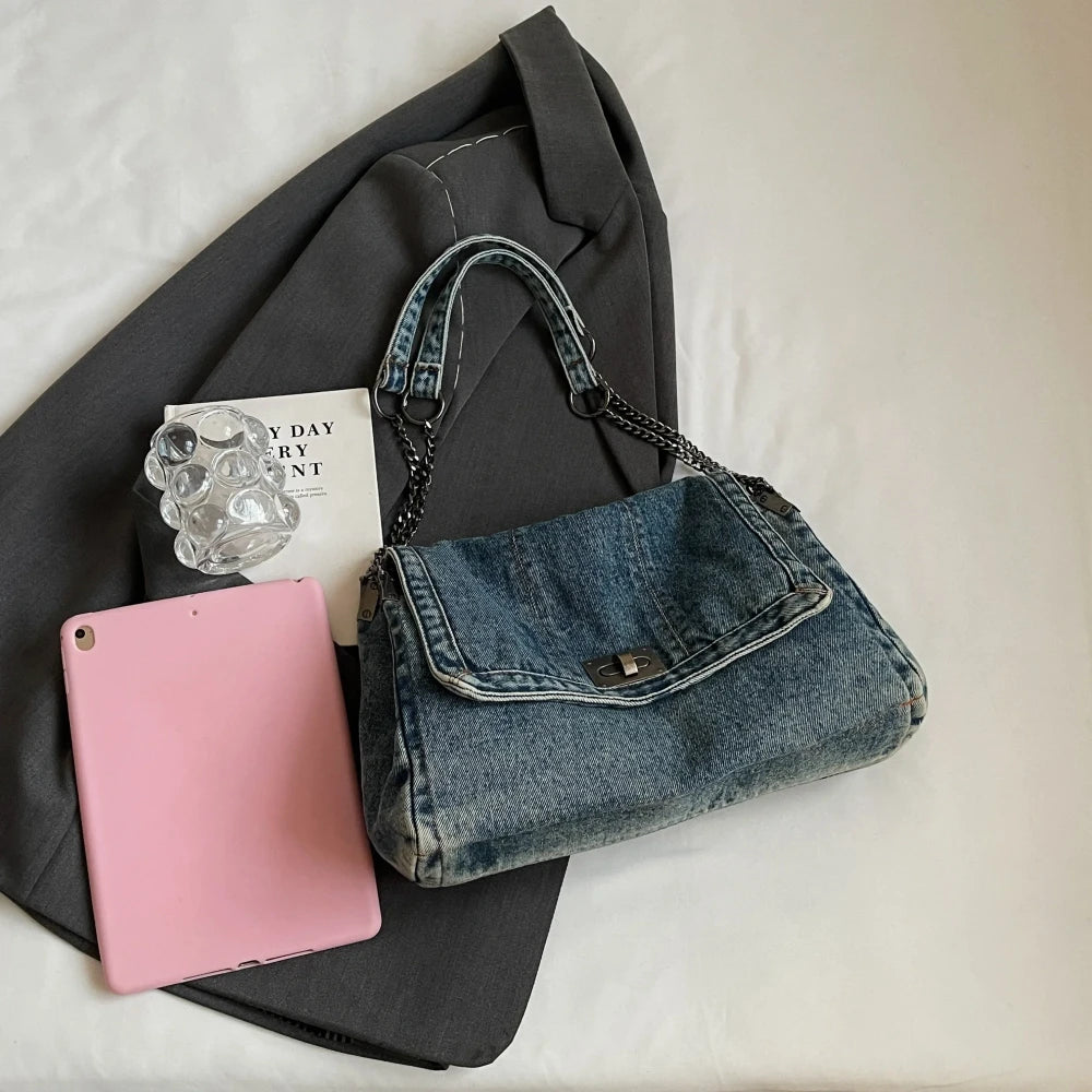 Denim Shoulder Tote