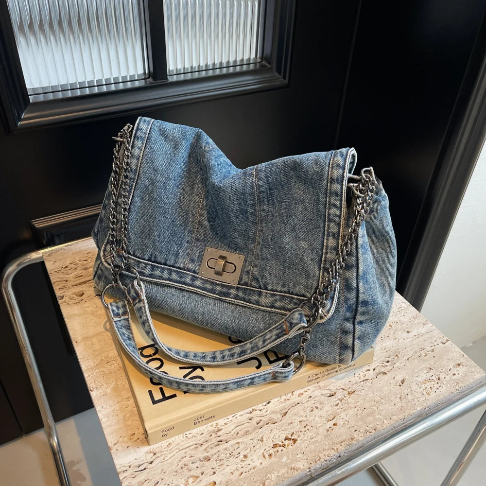 Denim Shoulder Tote