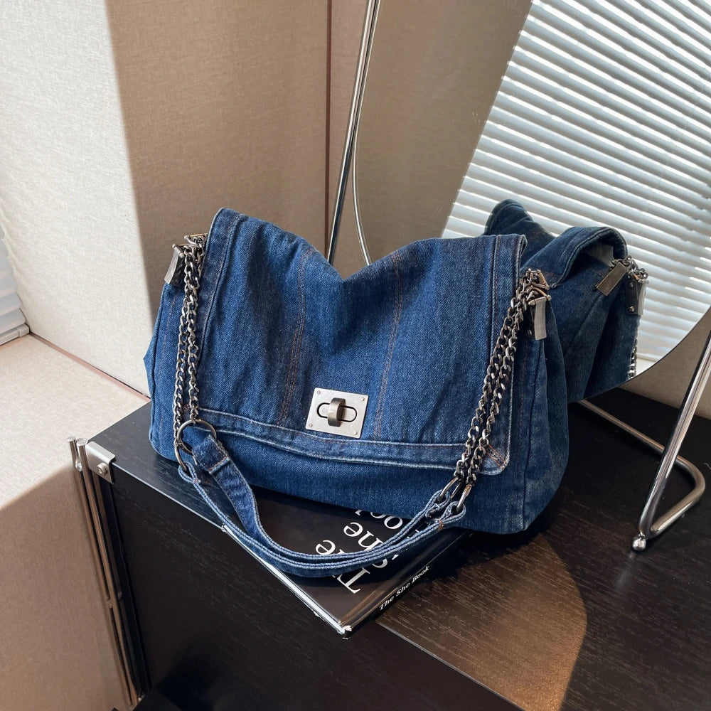 Denim Shoulder Tote